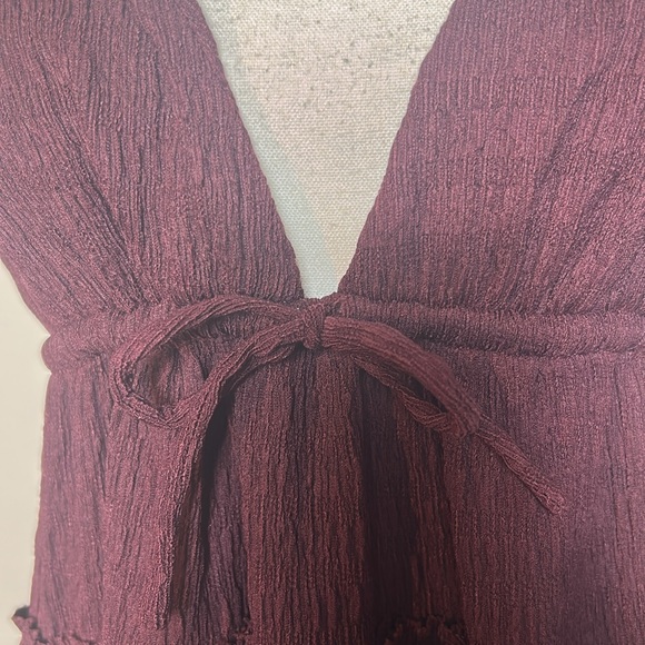 NEW Free People Martina maroon burgundy wine deep V neck tiered maxi dress, S - Picture 6 of 15
